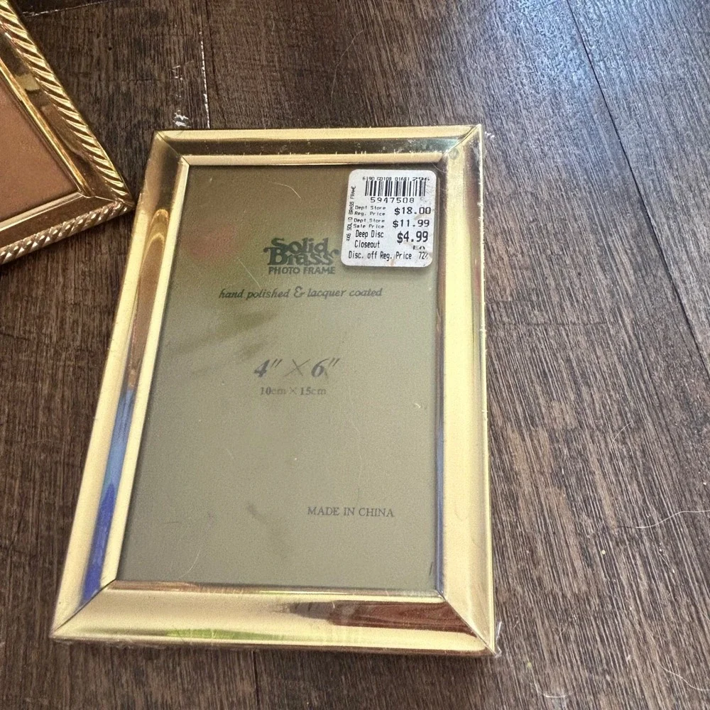 Solid Brass Gold Photo Frame Set 4x6 3.5x5 Polished Rope Border Tabletop Decor